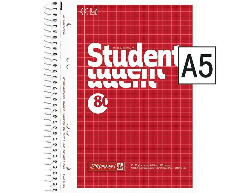 Collegeblock Student, A5, gelocht, mit Mikroperforation und Ausreißhilfe de Brunnen en Rouge – photo produit