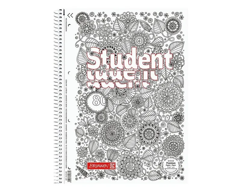 Collegeblock ZENart, A4 kariert, 80 Blatt, 4-fach Lochung by Brunnen in Black – product photo