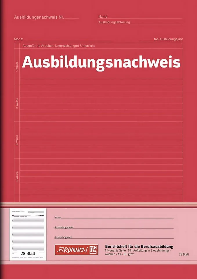 Formularblock BRUNNEN Heft A4 Ausbildungsnachweis 1 Woche auf 1 Seite 1042574 från Brunnen – produktbild