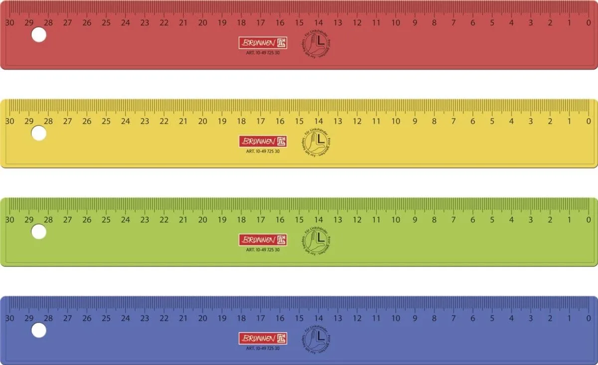 Linkshandige Liniaal 30 cm - 4 Kleuren - School & Kantoor by Brunnen – product photo