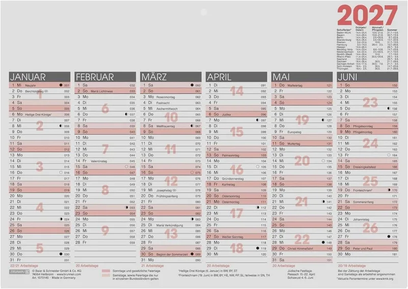 Monatskalender BRUNNEN Tischkalender 2027 A4 quer – Halbjahresübersicht von Brunnen – Produktfoto
