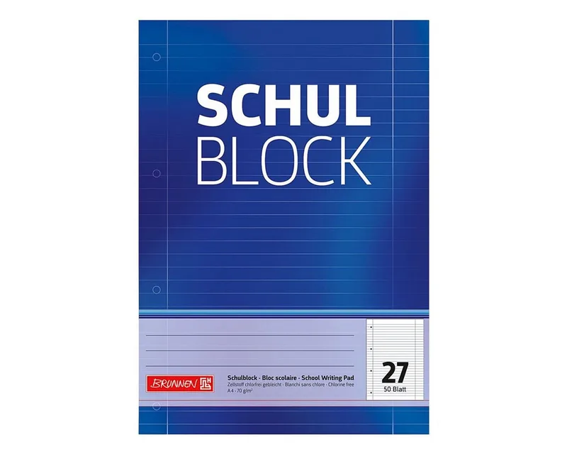 Notizblock, A4, liniert (Lineatur 27), mit Innen- & Außenrand, ab 5. Klasse von Brunnen in Blau – Produktfoto