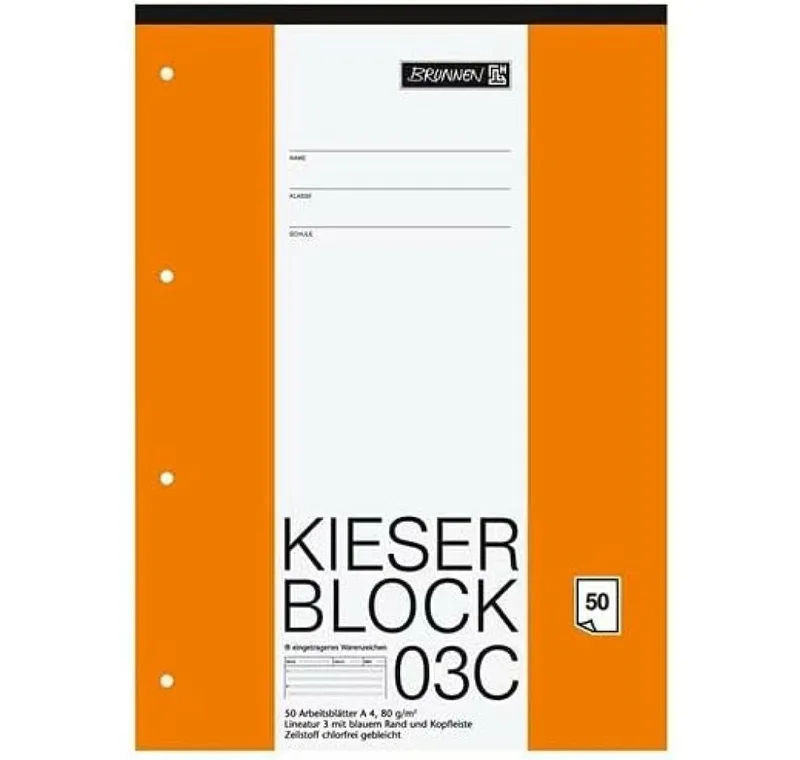 Notizblock Arbeitsblock Kieserblock gelocht DIN A4 liniert Lineatur 3. Schuljahr de Brunnen – photo produit