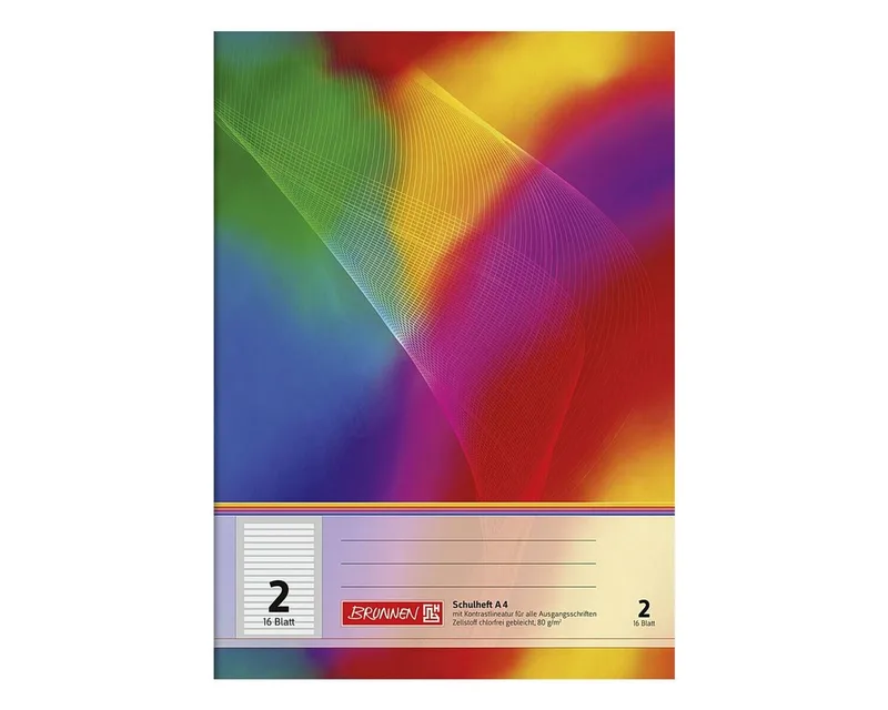 Schulheft, A4 liniert (Lineatur 2), ohne Rand, ab 2. Klasse de Brunnen en Multicolore, Blanc – photo produit