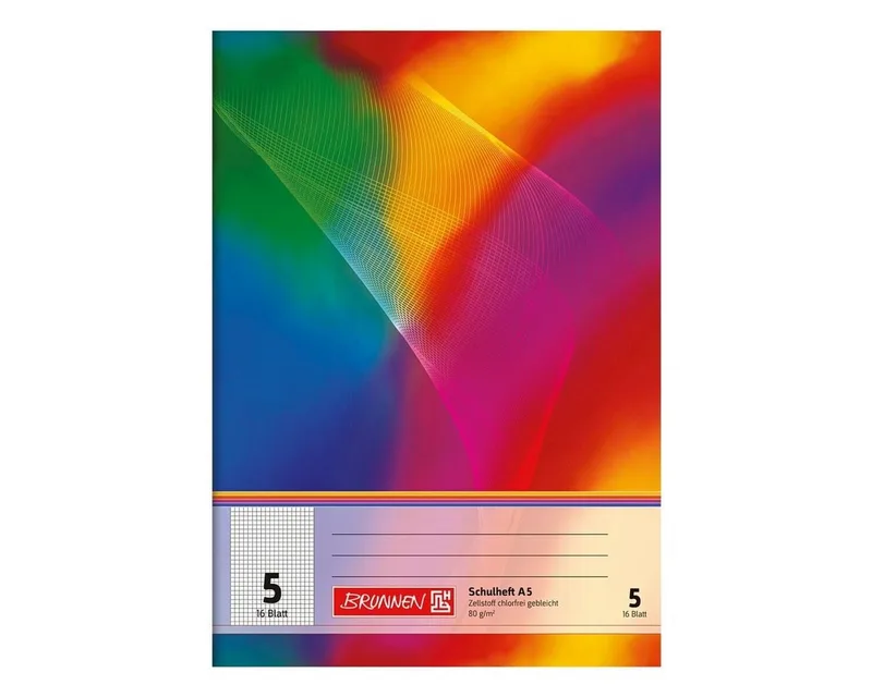 Schulheft, A5, kariert (Lineatur 5), 16 Blatt, ungelocht de Brunnen en Multicolore, Blanc – photo produit