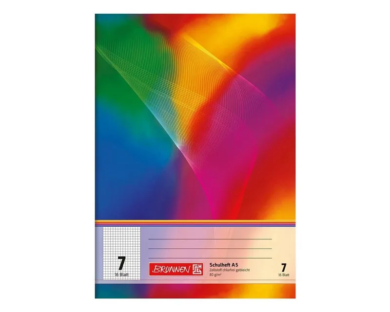 Schulheft, A5, kariert (Lineatur 7), 16 Blatt, ungelocht by Brunnen in Multicolour, White – product photo
