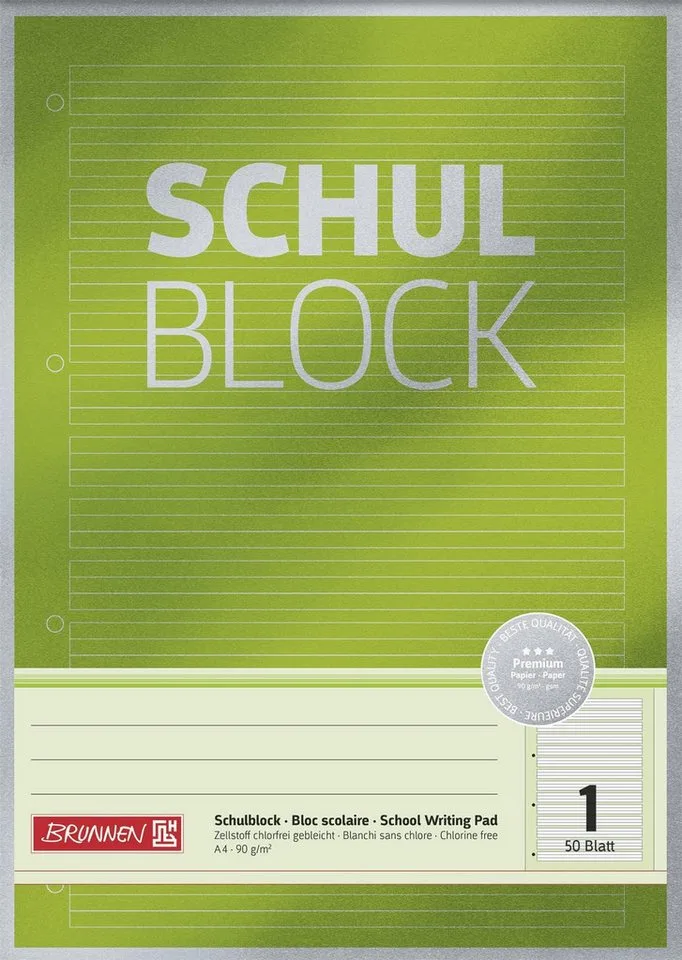Schulheft BRUNNEN Schulblock A4 90g 50Bl Lineatur 1 von Brunnen – Produktfoto