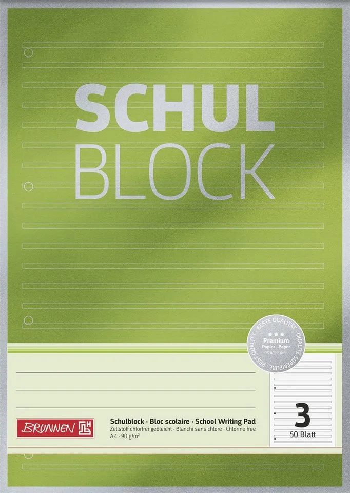Schulheft BRUNNEN Schulblock A4 90g 50Bl Lineatur 3 von Brunnen – Produktfoto