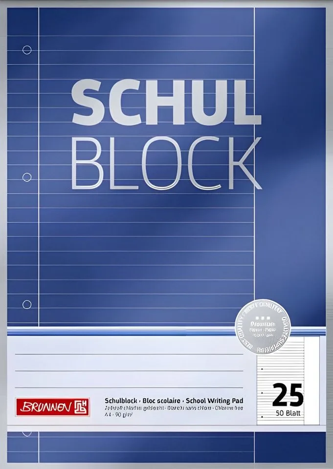 Schulheft BRUNNEN Schulblock A4 Lineatur 25 50 Blatt Premium 1052625 de Brunnen – photo produit