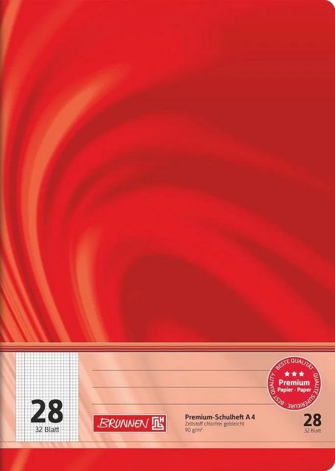 Schulheft BRUNNEN Schulheft A4 Lineatur 28 kariert 5 mm 32 Blatt rot von Brunnen – Produktfoto