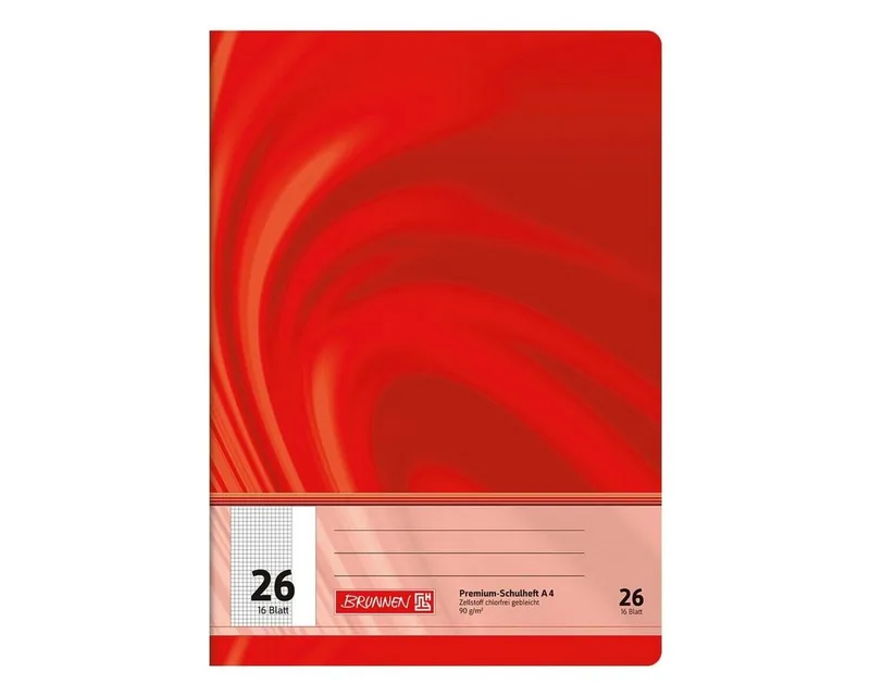 Schulheft Vivendi, A4, kariert (Lineatur 26), 16 Blatt, ungelocht de Brunnen en Orange, Rouge, Blanc – photo produit