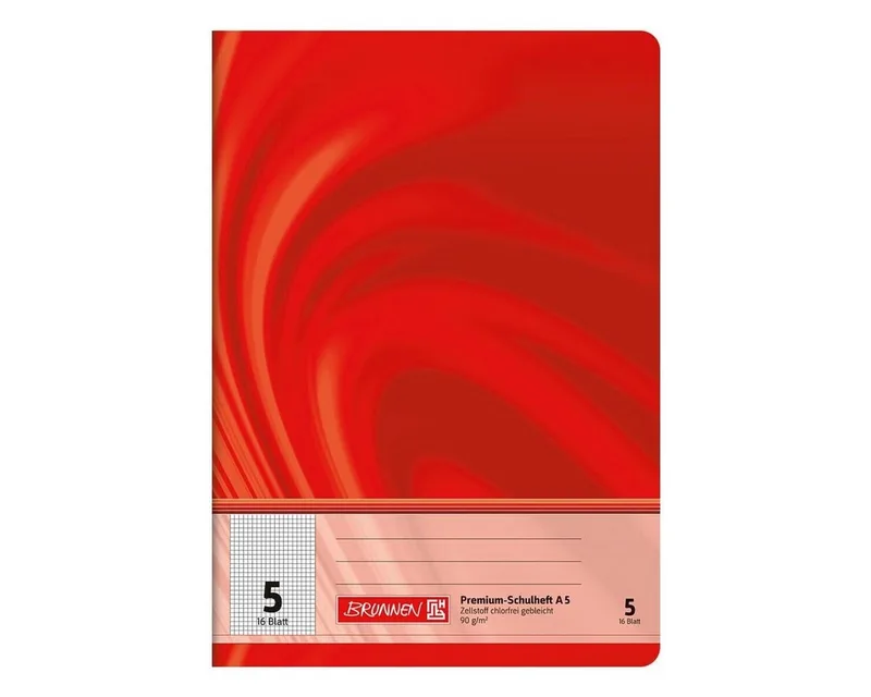 Schulheft Vivendi, A5, kariert (Lineatur 5), 16 Blatt, ungelocht by Brunnen in Orange, Red, White – product photo