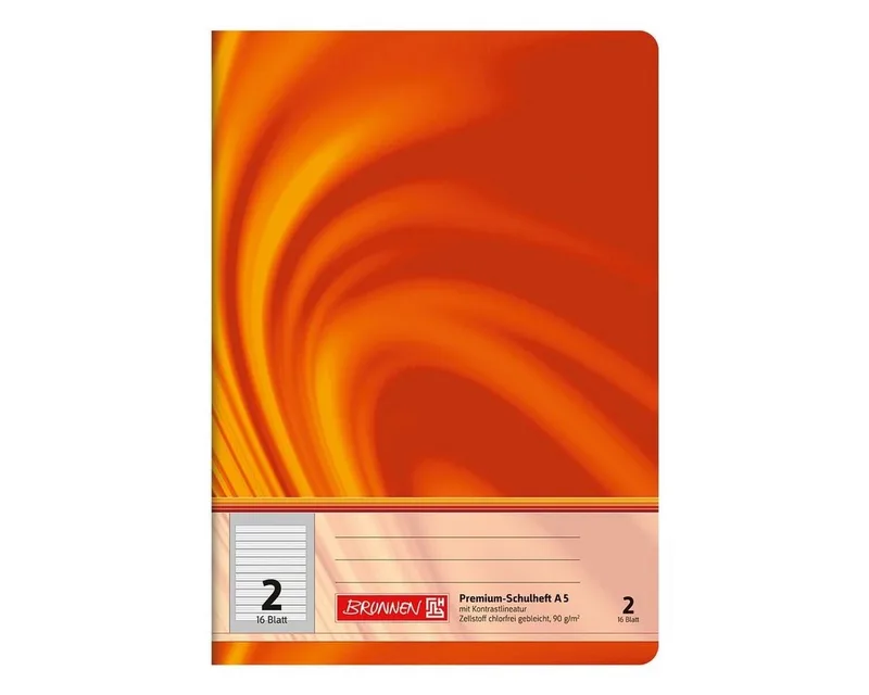 Schulheft Vivendi, liniert (Lineatur 2), Inhalt / Klassenspiegel, ungelocht, 16 Blatt by Brunnen in Orange, Red, White – product photo