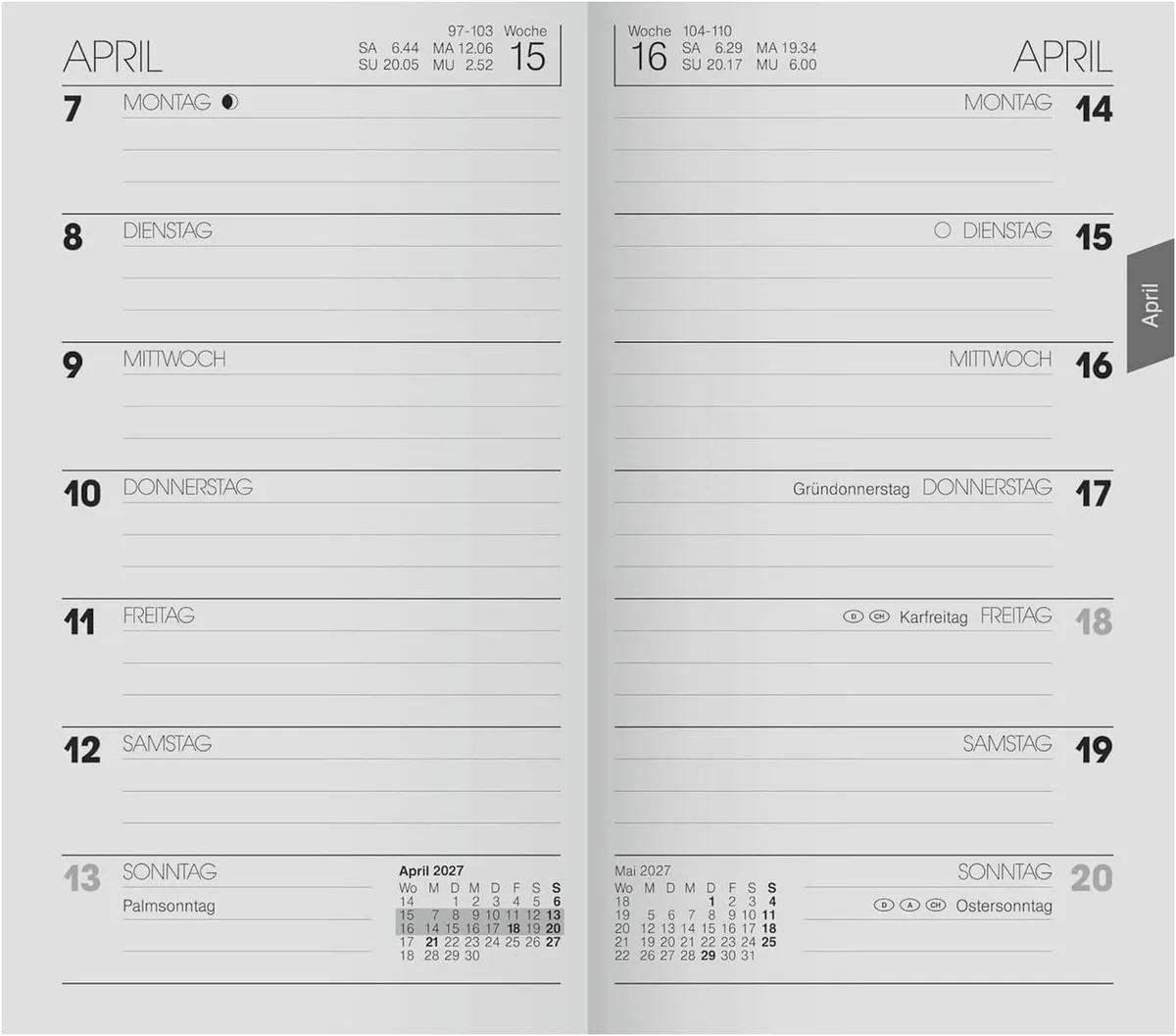 Taschenkalender BRUNNEN Kalender Wochen-Ersatzkalendarium 758 2027 von Brunnen in Weiß – Produktfoto