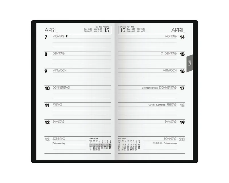 Taschenkalender, für 2027, 1 Seite = 1 Woche by Brunnen in Black – product photo