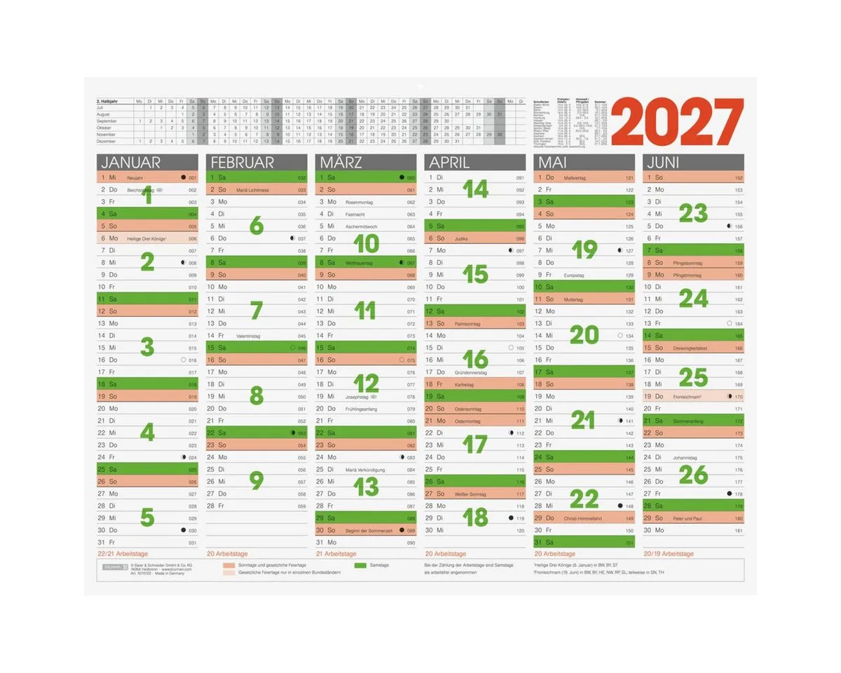Terminplaner Tafelkalender XL 65x50cm 2027 de Brunnen – photo produit