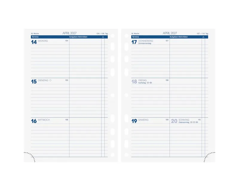 Terminplaner Wochenkalendarium 14,8x20,8cm A5 1 Woche/2 Seiten 2027 fra Brunnen – produktbillede