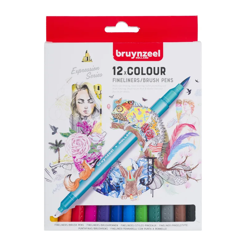 Duotip bruynzeel expression fineliner-brushpen 12x | 6 stuks by Bruynzeel – product photo