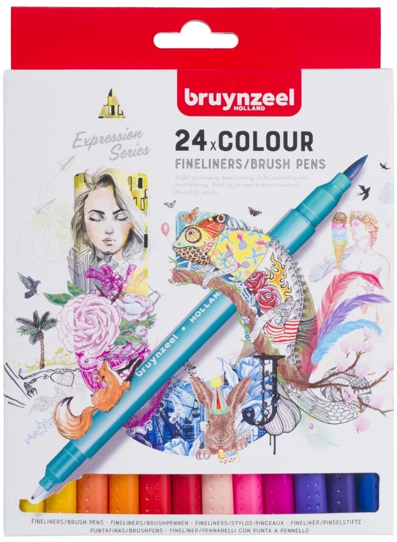 Fineliner brushpennen set - 24 kleuren voor tekenen. van Bruynzeel in Meerkleurig – productfoto