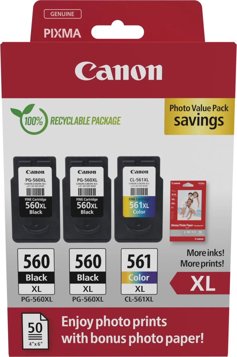 Canon 3712C012 inktcartridge 3 stuk(s) Origineel Hoog (XL) rendement Zwart, Cyaan, Magenta, Geel by Canon in Black, Cyaan, Magenta, Yellow – product photo