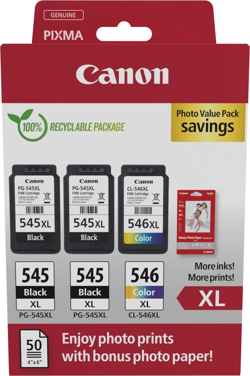 Canon 8286B015 inktcartridge 3 stuk(s) Origineel Hoog (XL) rendement Zwart, Cyaan, Magenta, Geel by Canon in Black, Cyaan, Magenta, Yellow – product photo