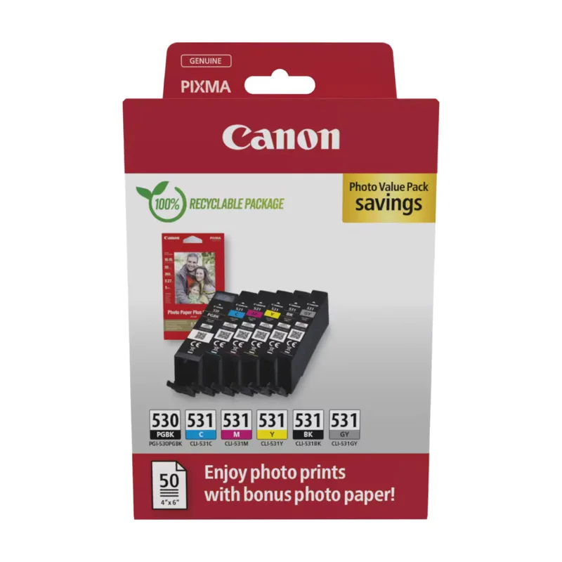 Cartouches d’encre Canon PGI-530/CLI-531, Pack de 1 noir, cyan, magenta, jaune (SEC) de Canon – photo produit
