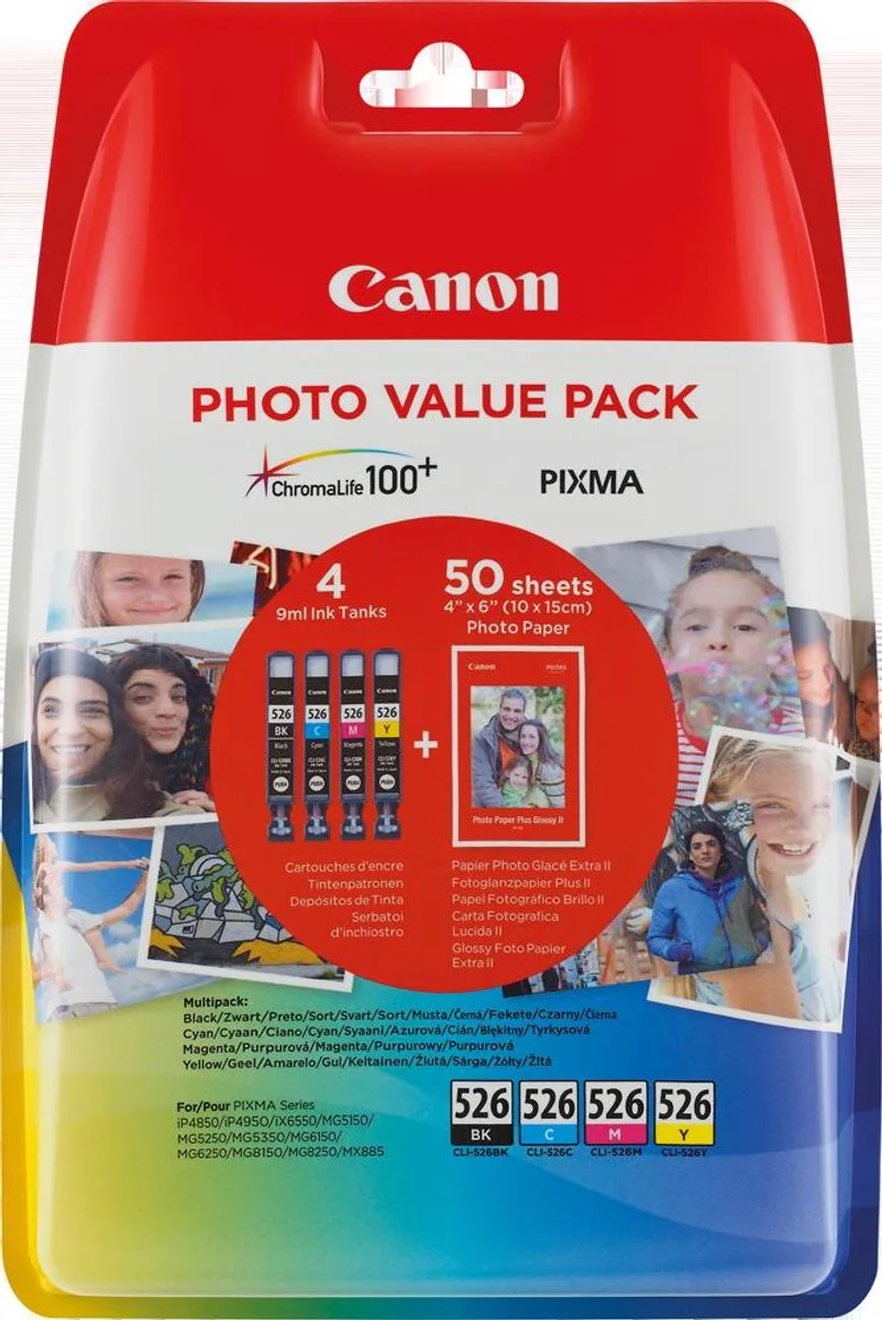 CLI-526 C/M/Y/BK 9ml 9ml Cyaan, Geel, Magenta inktcartridge van Canon in Zwart – productfoto