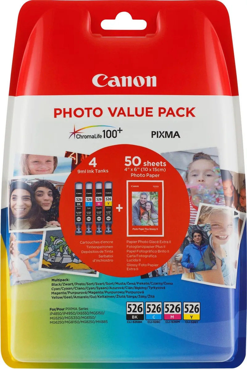CLI-526 C/M/Y/BK Zwart, Cyaan, Geel, Magenta inktcartridge by Canon – product photo
