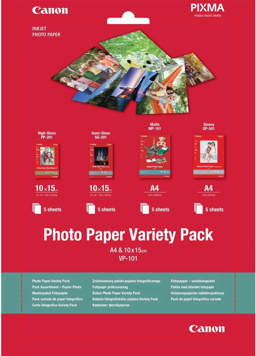 Fotopapier - Variety Pack - 10 x 15 cm en A4 - 20 vellen de Canon en Blanc – photo produit