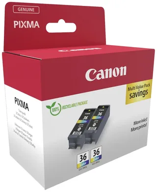 Inktcartridge CLI-36 CL Twin Pack Origineel 2-pack Zwart, Cyaan, Magenta, Geel 1511B025 de Canon – photo produit 2 sur 2