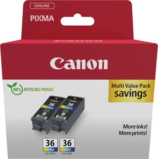 Inktcartridge CLI-36 CL Twin Pack Origineel 2-pack Zwart, Cyaan, Magenta, Geel 1511B025 de Canon – photo produit 1 sur 2