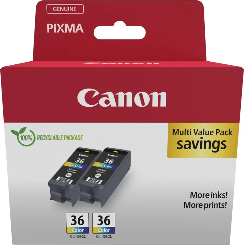Inktcartridge CLI-36 CL Twin Pack Origineel 2-pack Zwart, Cyaan, Magenta, Geel 1511B025 de Canon – photo produit 1 sur 2