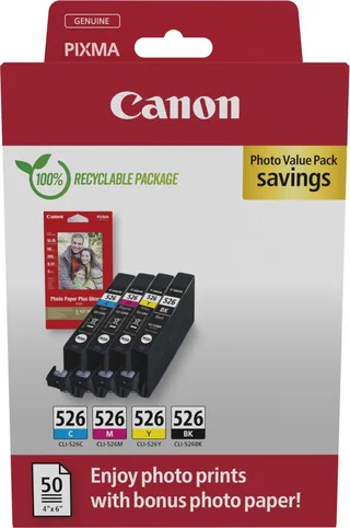 Inktcartridge CLI-526 BK/C/M/Y Photo Value Pack Origineel Combipack Zwart, Cyaan, Magenta, Geel 4540B019 von Canon – Produktfoto 1 von 2