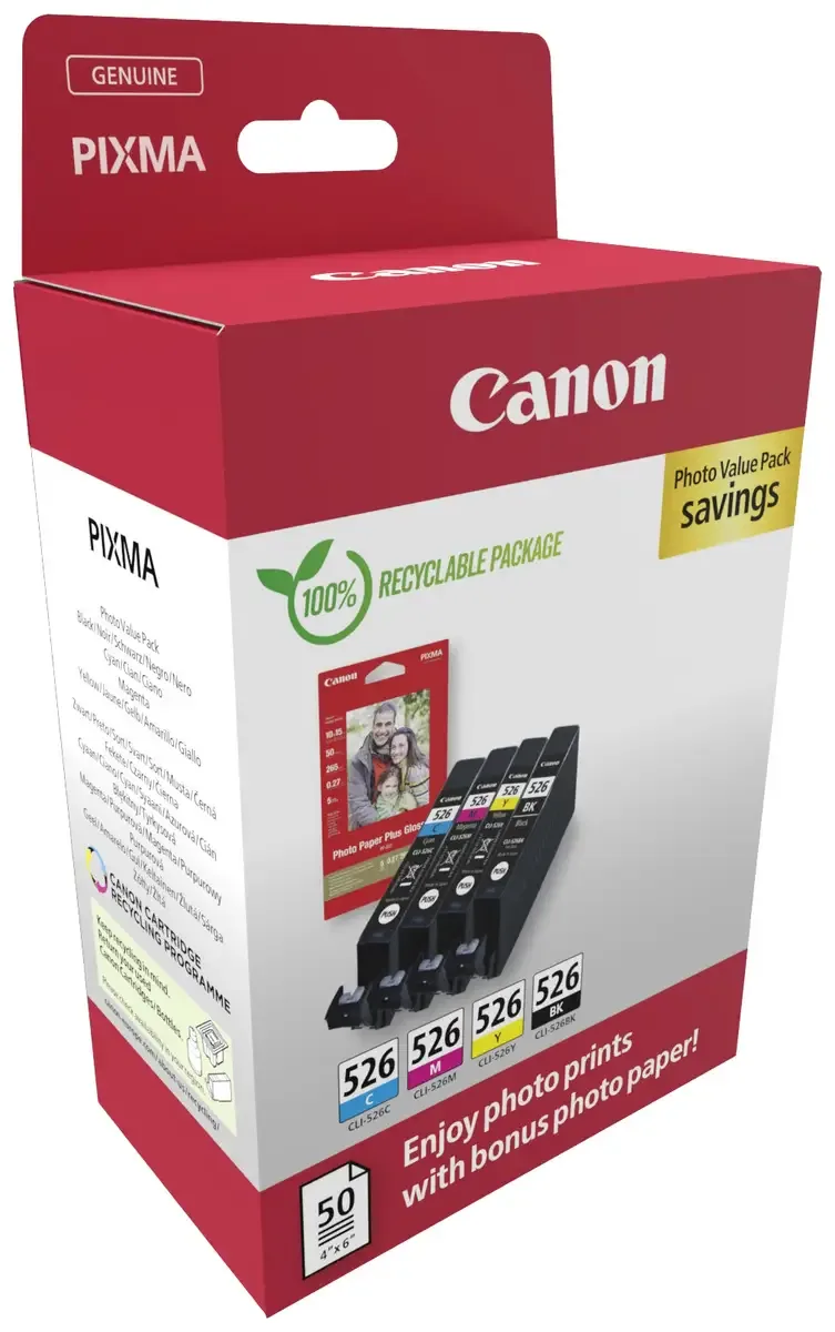 Inktcartridge CLI-526 BK/C/M/Y Photo Value Pack Origineel Combipack Zwart, Cyaan, Magenta, Geel 4540B019 von Canon – Produktfoto 2 von 2