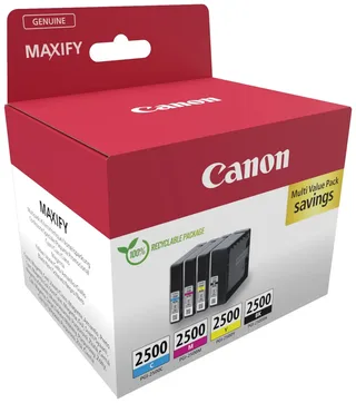 Tinte PGI-2500 für Canon Maxify, Multipack von Canon in Schwarz, Cyaan, Magenta, Gelb – Produktfoto 2 von 2