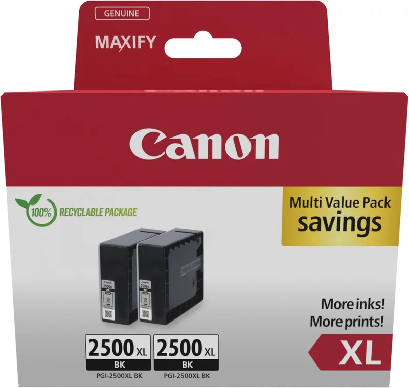Inktcartridge PGI-2500XL BK Twin Pack Origineel 2-pack Zwart 9254B011 de Canon – photo produit 1 sur 2