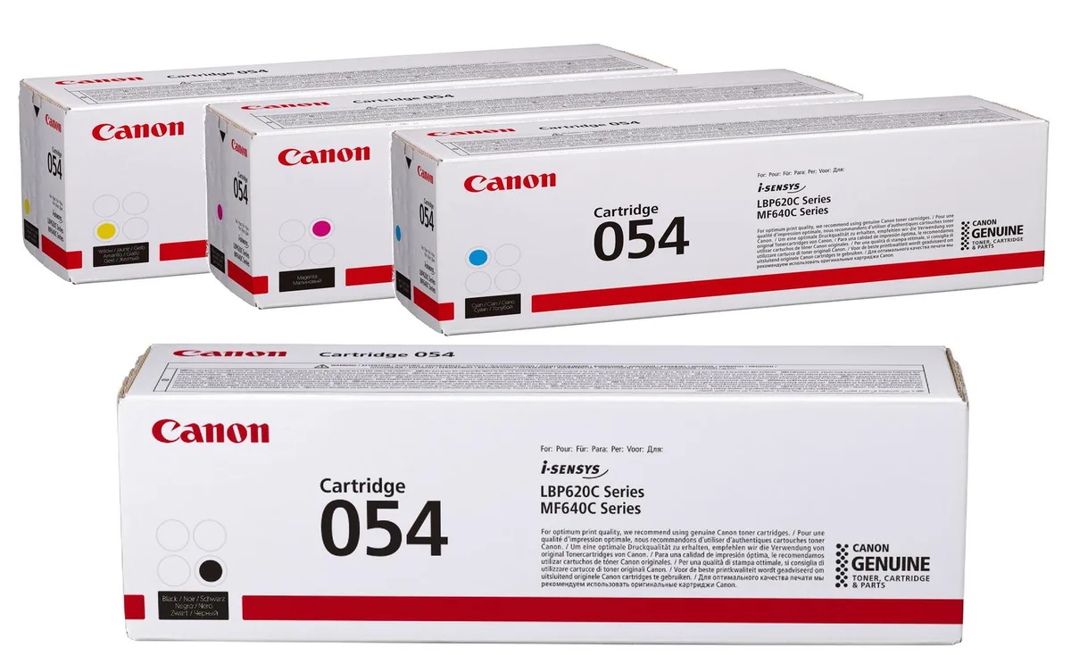 Original 054 4er Multipack Toner - schwarz 1.500 Seiten, cyan, magenta, gelb je 1.200 Seiten fra Canon – produktbillede