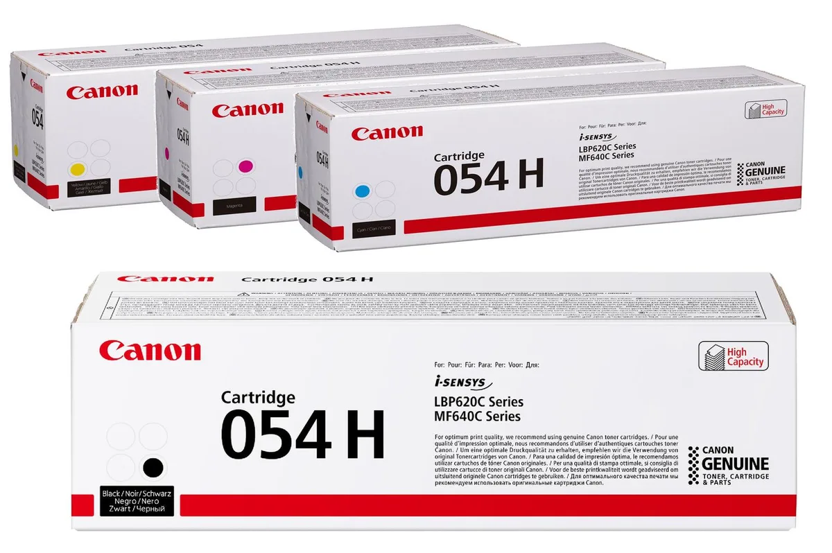 Original 054H 4er Multipack Toner - schwarz 3.100 Seiten, cyan, magenta, gelb je 2.300 Seiten fra Canon – produktbillede