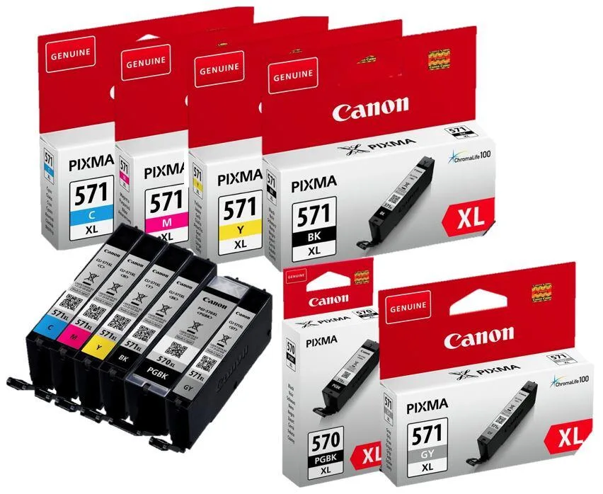 Original PGI-570XL/CLI-571XL Druckerpatronen - 6er Multipack (CMYK/GY/PGBK) von Canon – Produktfoto