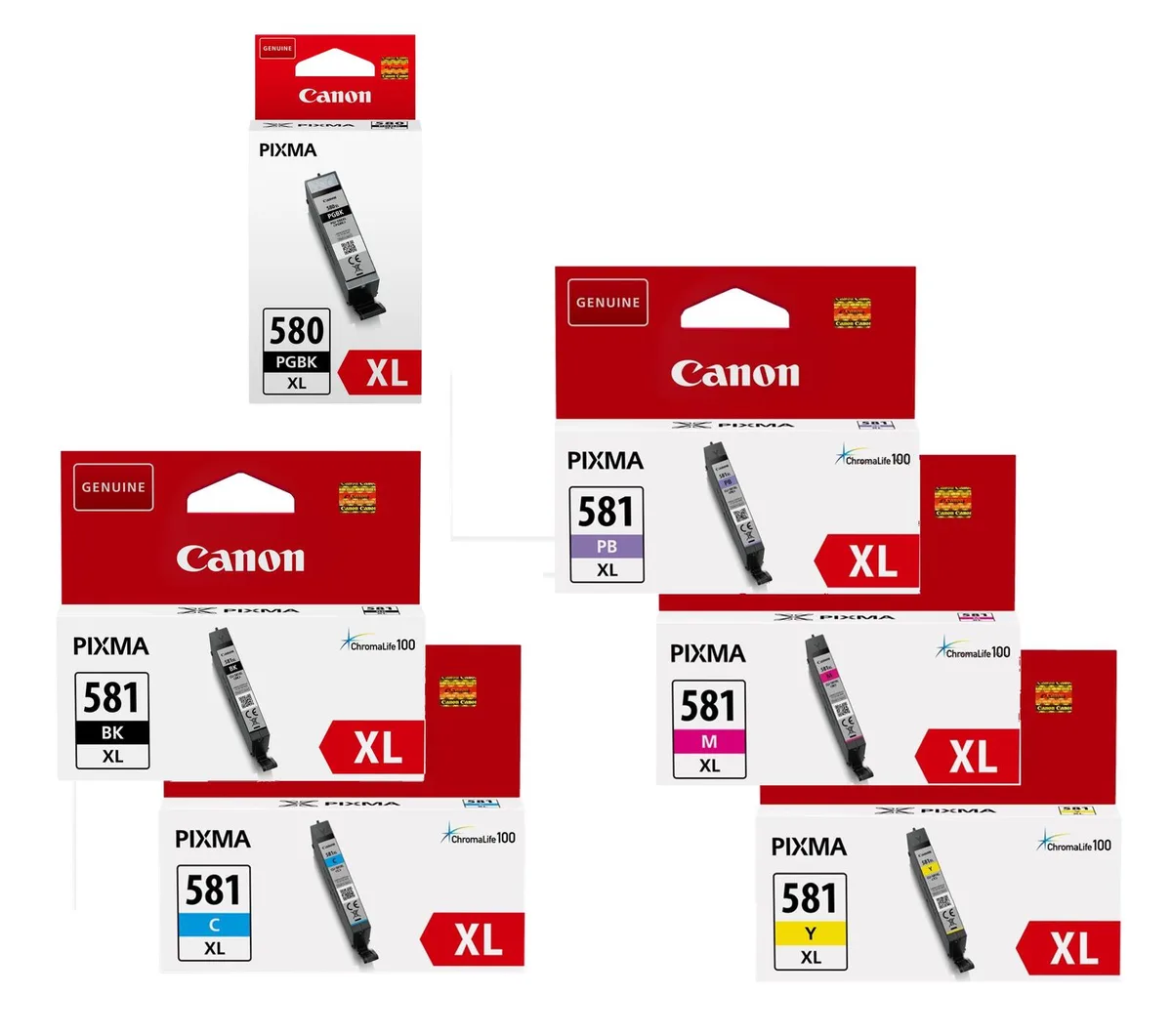 Original PGI-580XL PGBK + CLI-581XL Druckerpatronen 6er-Multipack - BK/C/PB/M/Y/BK von Canon – Produktfoto