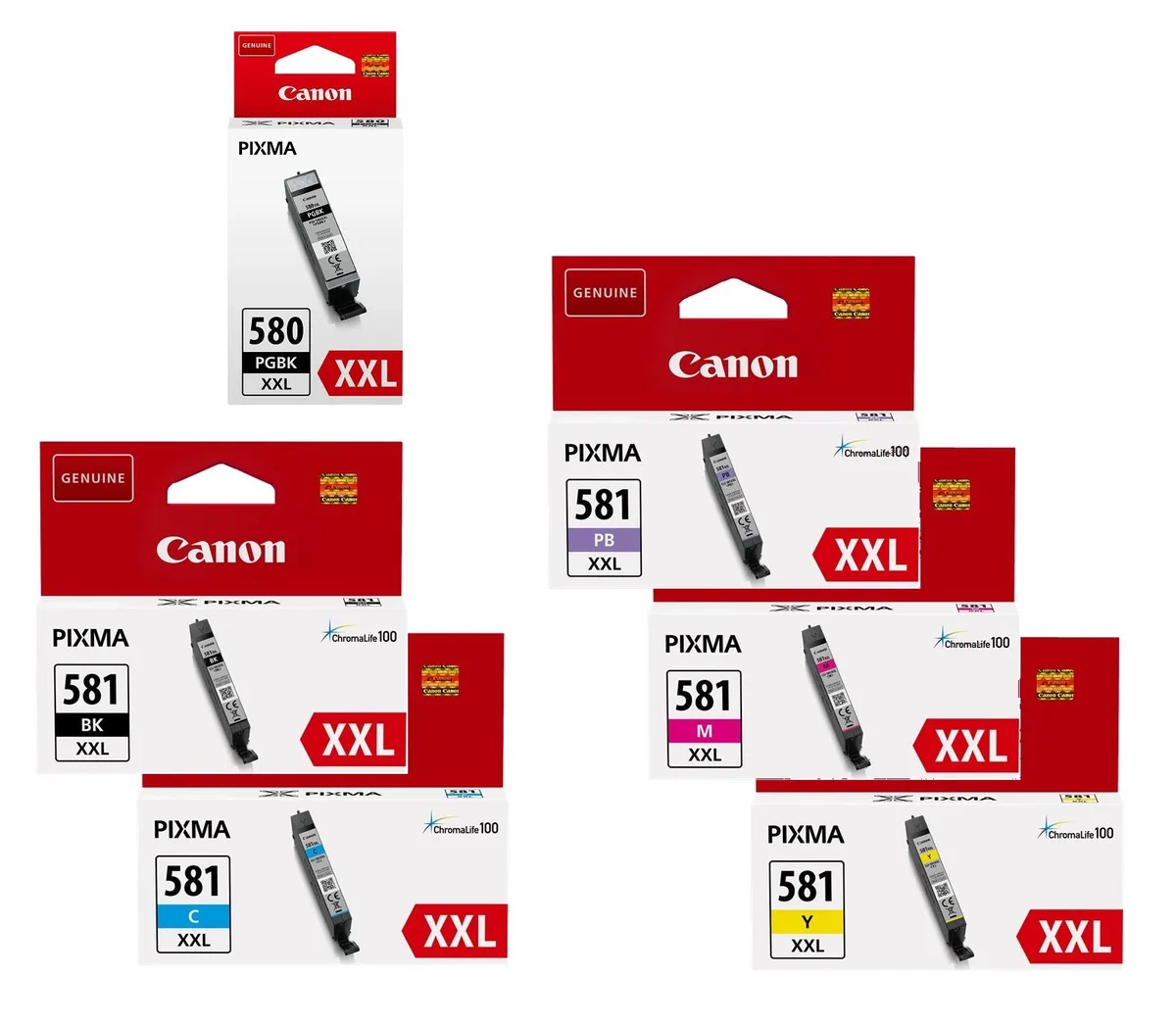 Original PGI-580XXL PGBK+ CLI-581XXL Druckerpatronen 6er-Multipack - BK/C/PB/M/Y/BK von Canon – Produktfoto