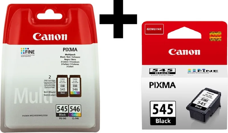 PG-545 + CL-546 - Inktcartridge - Origineel - Standaard capaciteit - Kleur en Zwart 2x + Retourzakje by Canon in Zwart + Kleur + Retourzakje – product photo
