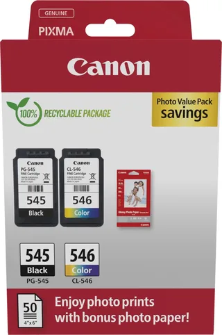 PG-545 + CL-546 - Inktcartridge - Origineel - Standaard capaciteit - Kleur en + 50 sheets fotopapier de Canon en Noir – photo produit 1 sur 2