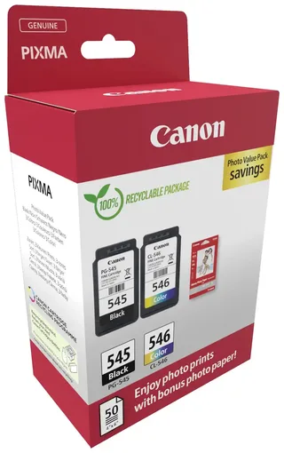PG-545 + CL-546 - Inktcartridge - Origineel - Standaard capaciteit - Kleur en + 50 sheets fotopapier de Canon en Noir – photo produit 2 sur 2