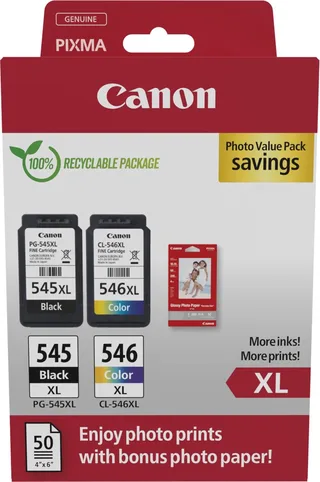 PG-545XL + CL-546XL - Inktcartridge - Hoge capaciteit - 50 sheets fotopapier - en Zwart by Canon in Kleur – product photo 1 of 2