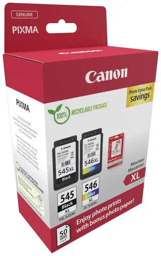 PG-545XL + CL-546XL - Inktcartridge - Hoge capaciteit - 50 sheets fotopapier - en Zwart by Canon in Kleur – product photo 2 of 2
