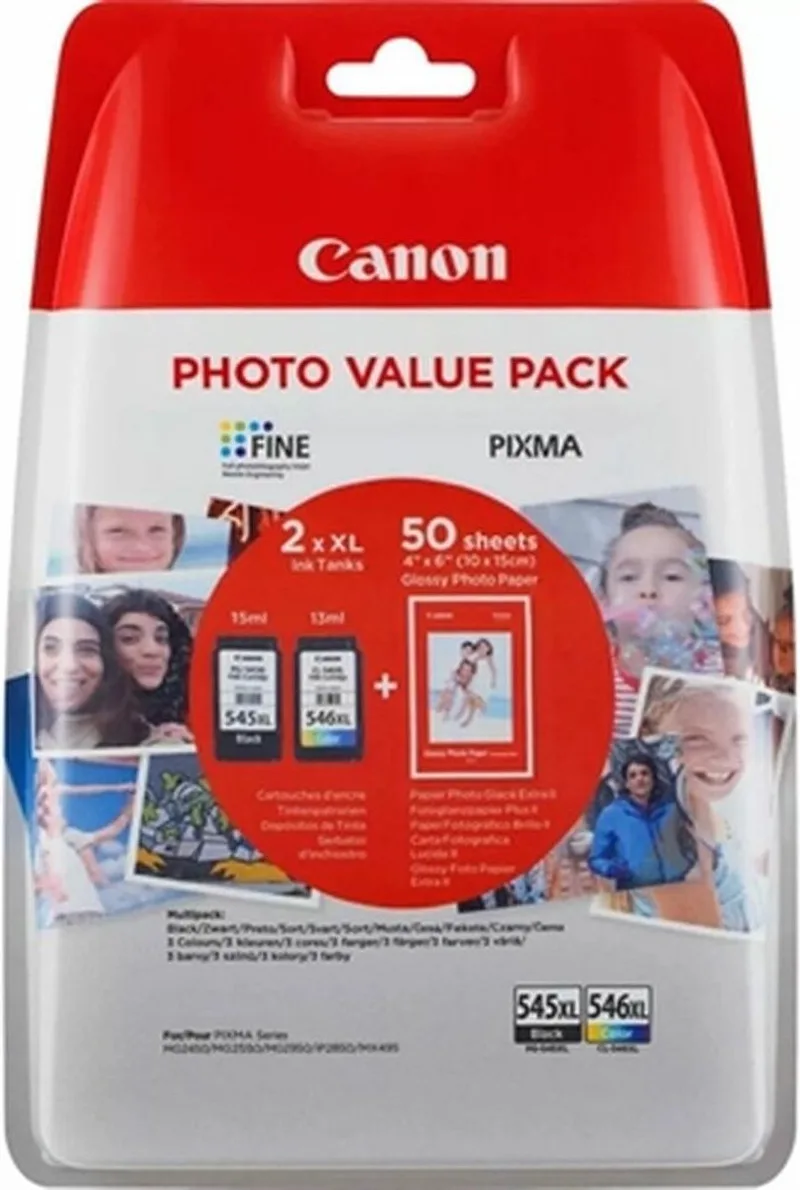 PG-545XL/CL-546XL - Inktcartridge / Kleur / Hoge Capaciteit / 50 Vellen Fotopapier de Canon en Noir – photo produit