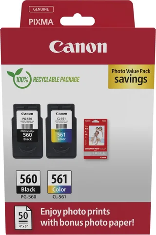 PG-560/CL-561 3713C008 inktcartridge - 2 stuk(s) - Origineel - Cyaan, Magenta, Geel + Retourzakje by Canon in Black – product photo 1 of 2