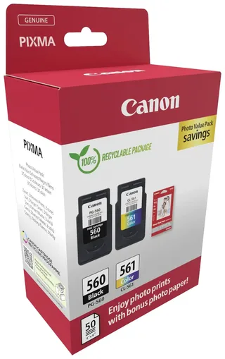 PG-560/CL-561 3713C008 inktcartridge - 2 stuk(s) - Origineel - Cyaan, Magenta, Geel + Retourzakje by Canon in Black – product photo 2 of 2