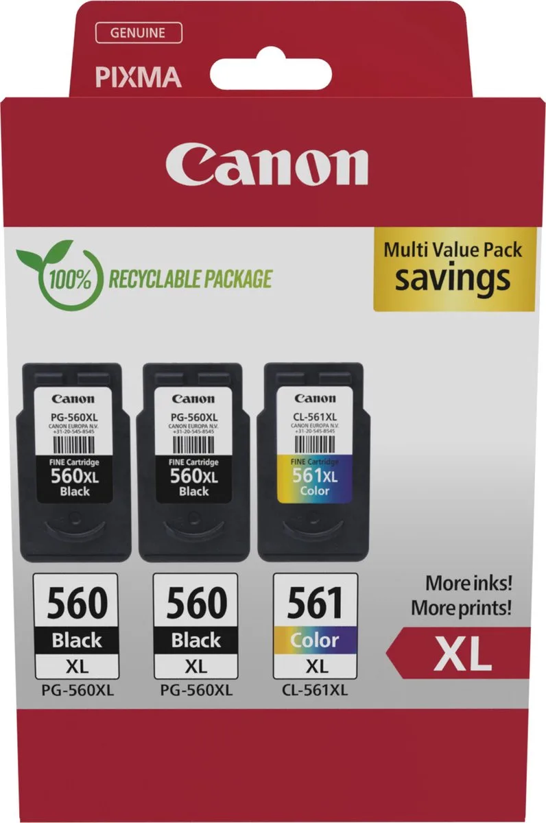 PG-56XL + CL-561XL - Inktcartridge - Origineel - Hoge capaciteit - 2x Zwart + Kleur + Retourzakje van Canon in Zwart 2x – productfoto